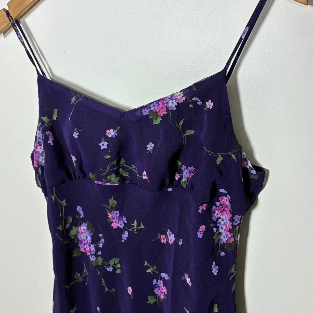 Vintage Y2K Fairy Babydoll Slip Dress Size M Purple Asymmetrical Hem Floral - Picture 4 of 12